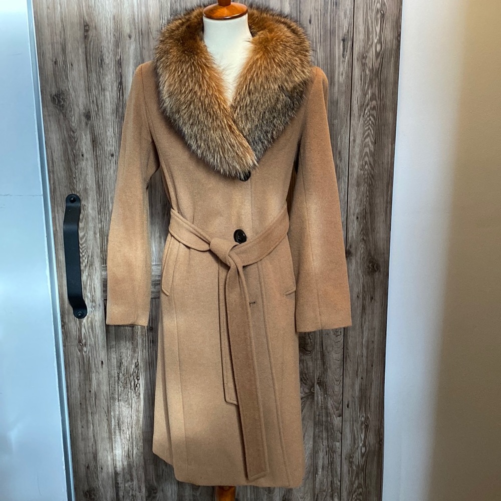 Ellen Tracy Fox Trimmed Wool Coat.